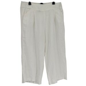 Soft Surroundings White Linen Wide Leg Pants Size 1X Side Zip Pockets Women’s